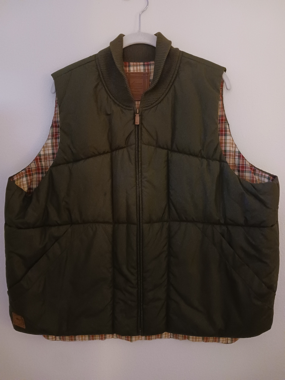 Ralph Lauren Dry Goods Supply Sz XXL 52" Olive Green Puffer Vest Plaid Lining Zi